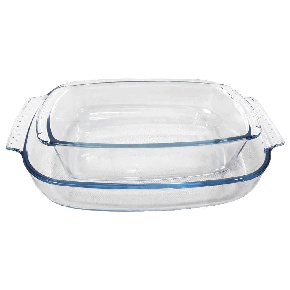 Conjunto Travessa Forma Retangular Vidro sem Tampa 2 Peças